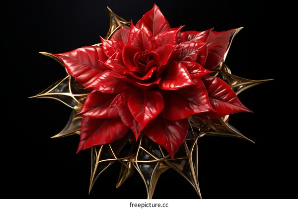 3D rendering of a red rose flower with black background