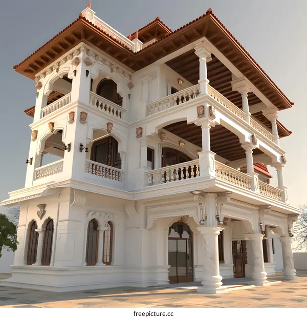 Classic White Mansion with Balconies and Columns