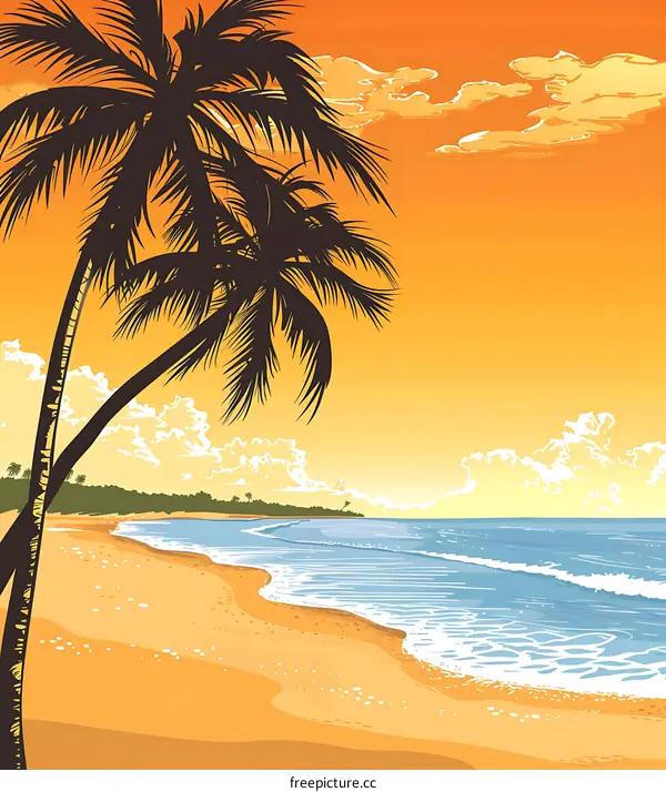 Tropical Beach Sunset Illustration