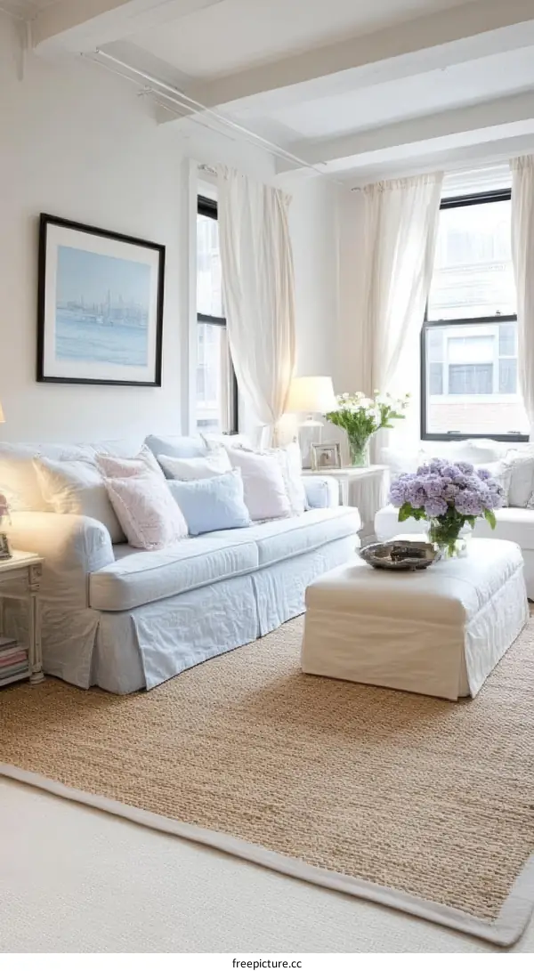 Cozy Light Blue Living Room Interior Design