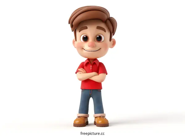 Smiling Boy Cartoon Character with Arms Crossed
