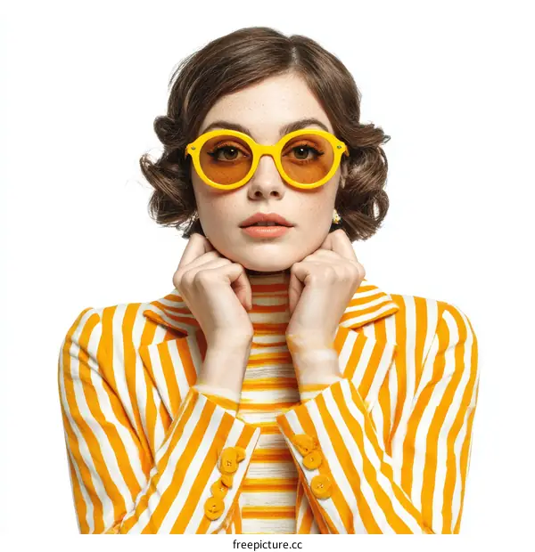 Stylish Woman in Retro Orange and White Striped Outfit