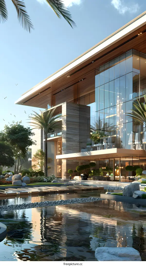 A Modern Building with Palm Trees