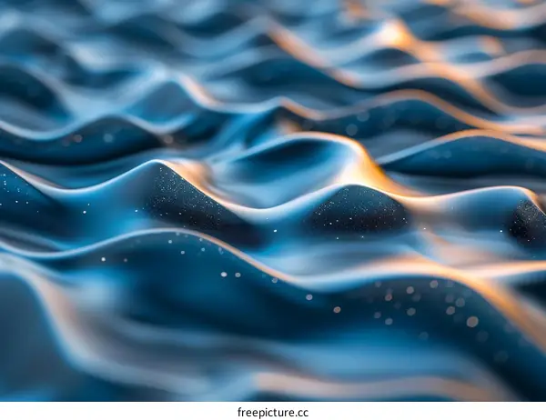 Abstract Blue and Gold 3D Wavy Surface Render