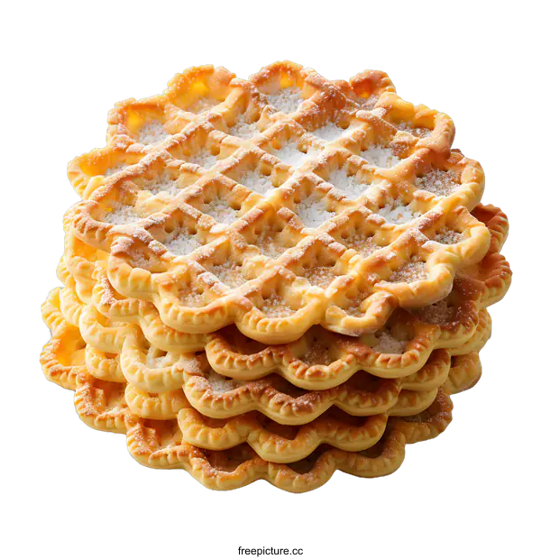 [Transparent Background PNG]A stack of five golden brown lattice cookies