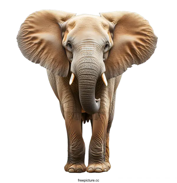 [Transparent Background PNG]African Elephant with Large Ears Standing on White Background