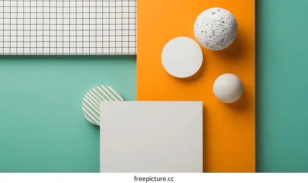Abstract Geometric Shapes With Orange Green White Background