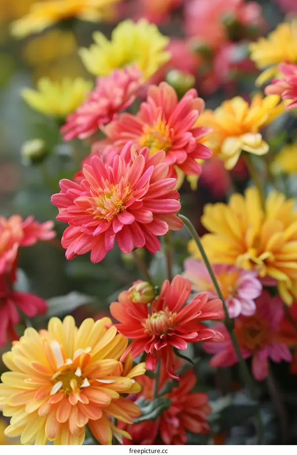 Closeup of Pink and Yellow Flowers in Bloom