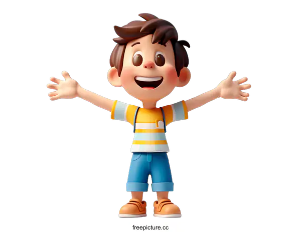[Transparent Background PNG]Cheerful cartoon boy with arms outstretched