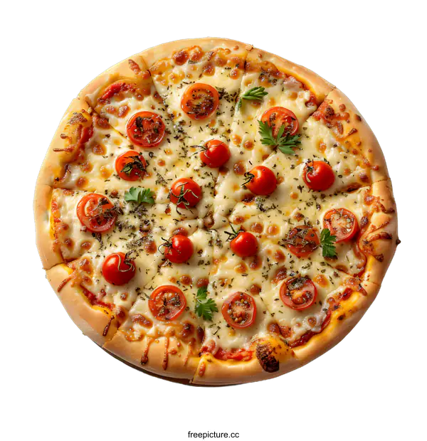 [Transparent Background PNG]Pizza with cherry tomatoes, mozzarella, basil and oregano