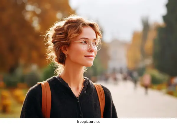 Young Woman Outdoors in Autumn Park