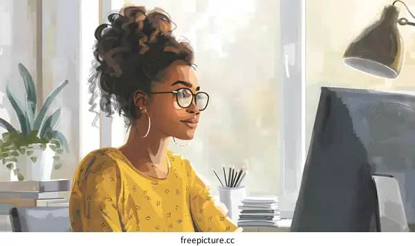 black woman working on computer