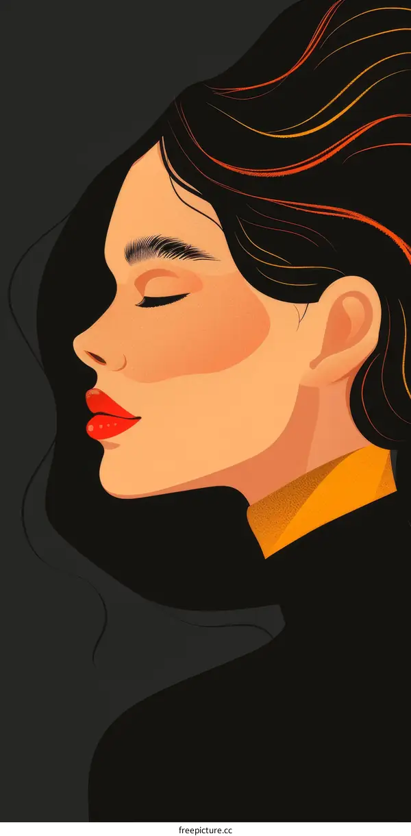 Fashion Illustration of a Woman with Long Black Hair