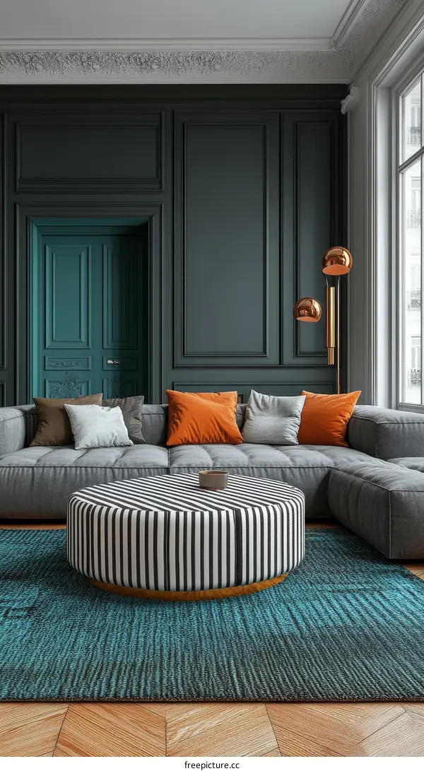 Modern Living Room Interior Design with Teal Rug