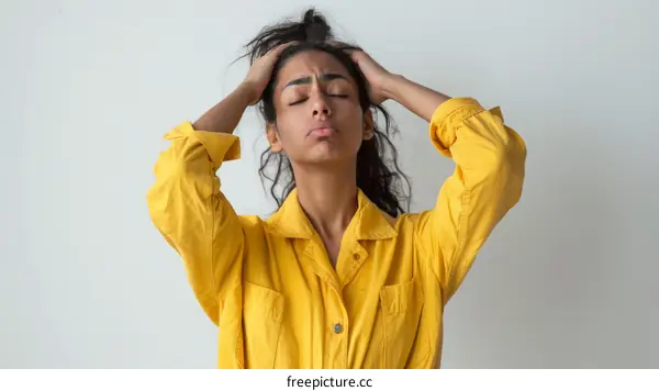 Frustrated young woman pulling her hair