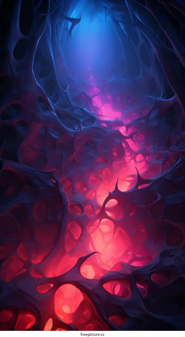 Glowing pink and blue alien cave