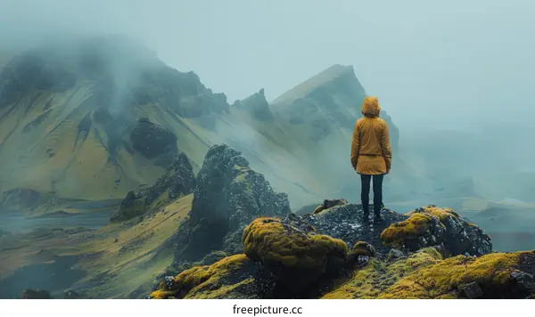 alone woman standing on the top of the mountain looking at the view