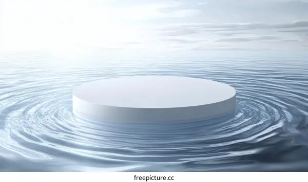 Abstract White Circle Platform on Rippled Water