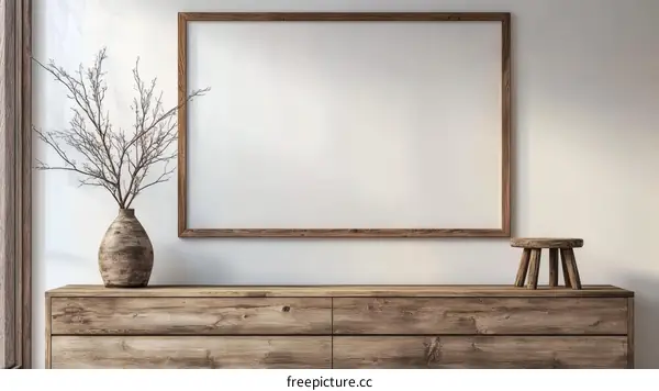 Empty Picture Frame in Wooden Decor Interior
