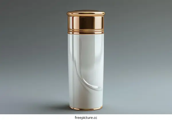 3D rendering of a white thermos with a gold lid