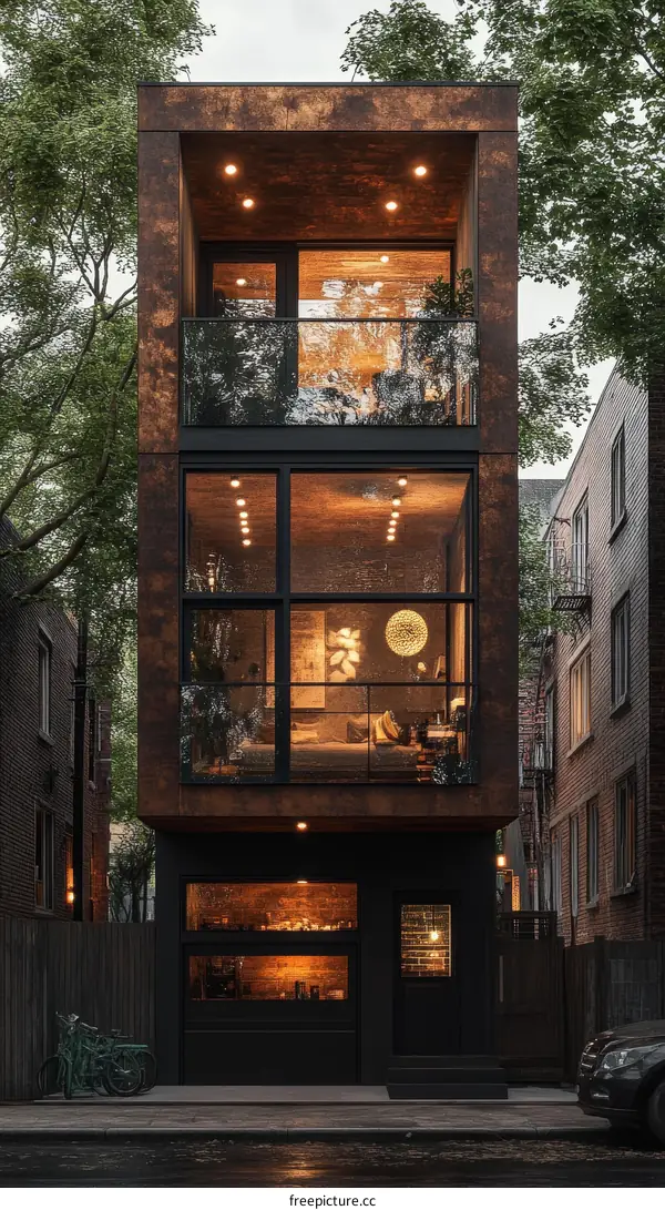 Modern Urban Townhouse with Rusty Facade