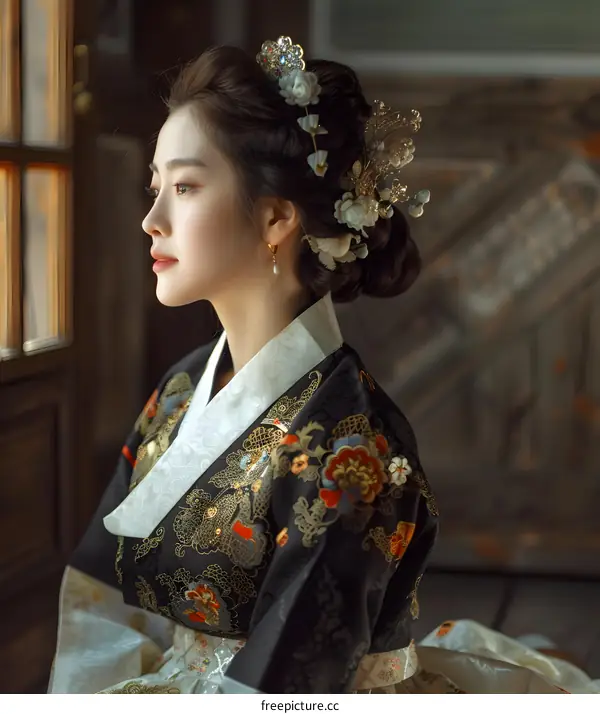 Portrait of a young woman in a hanbok