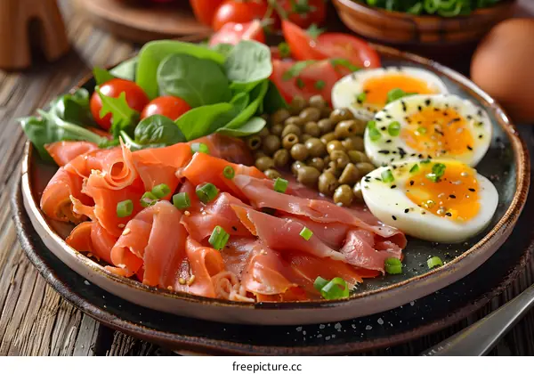 smoked salmon and eggs with capers