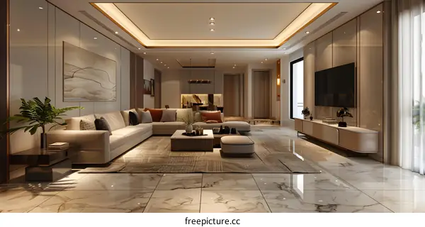 Living room interior design in modern minimalist style