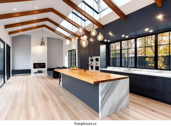 Modern Farmhouse Kitchen with Vaulted Ceiling