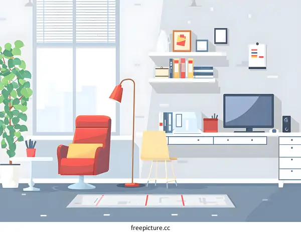 Modern Home Office Interior Design with Desk and Chair