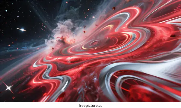 Vibrant Red Swirls and Cosmic Elements in Abstract Space Art