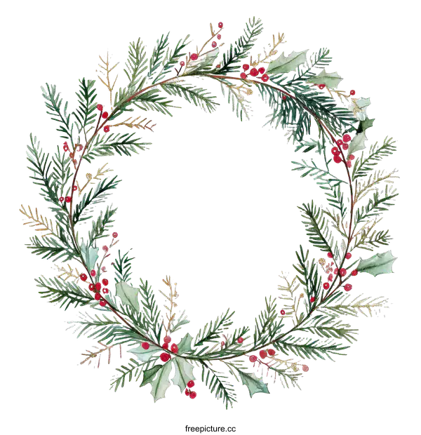 [Transparent Background PNG]Christmas Wreath Watercolor Illustration