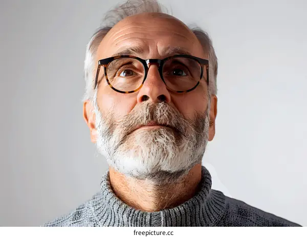 portrait of a senior man looking up