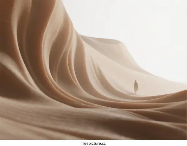 A Silhouette Standing Amidst Flowing Sand Dunes with Soft Light