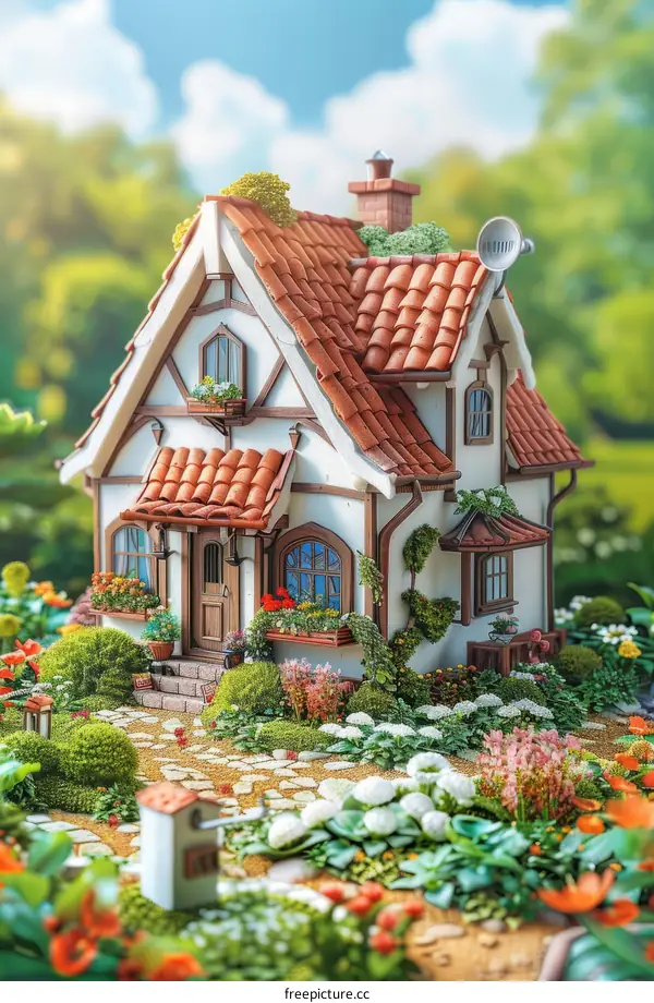 Small European Cottage with Flowers and a Garden