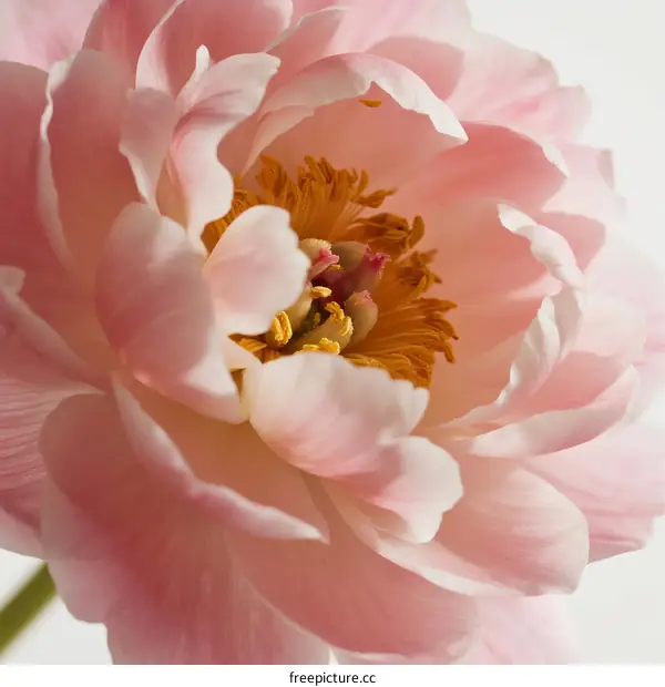 Close-up of a beautiful pink peony flower with delicate petals