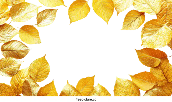[Transparent Background PNG]Golden Autumn Leaves Border on White Background