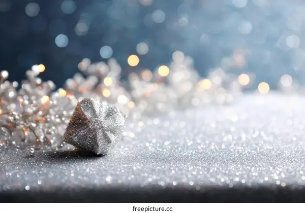 Silver Glitter Festive Background with Gift Decoration