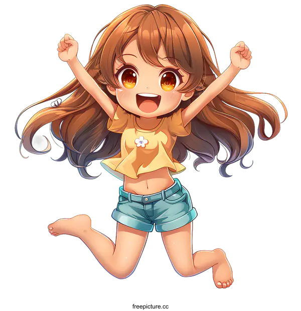 [Transparent Background PNG]Happy Jumping Girl Illustration