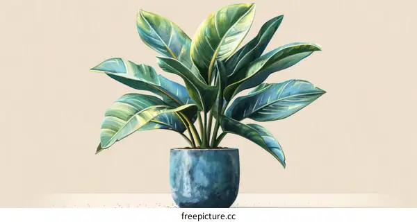 Alocasia Lauterbachiana Potted Plant Illustration