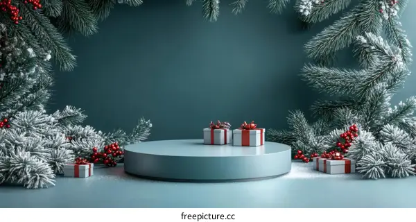 Christmas Gift Display Podium Scene Illustration