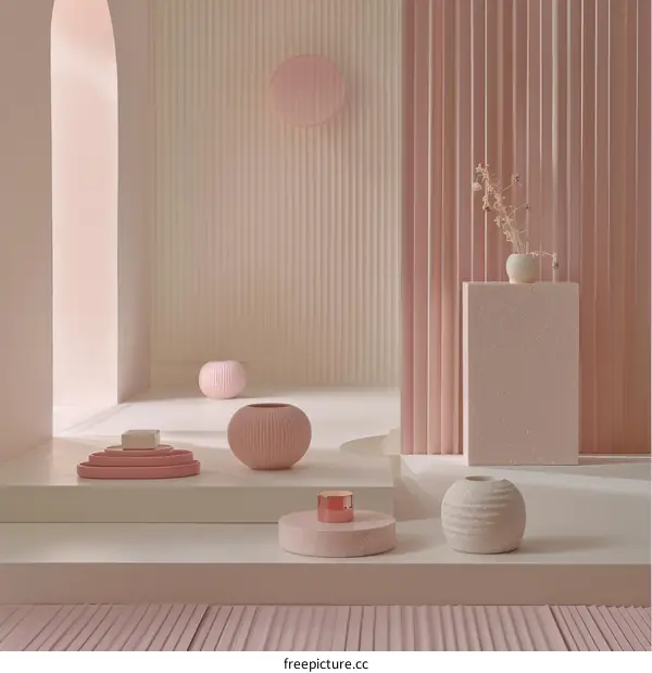 Minimalist Composition of Pink and White Geometric Shapes