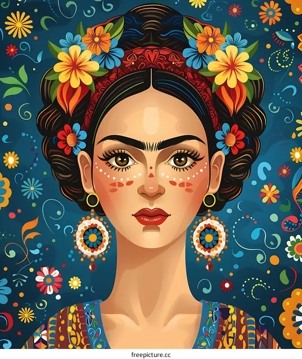 Mexican Woman in Traditional Dress with Flower Crown