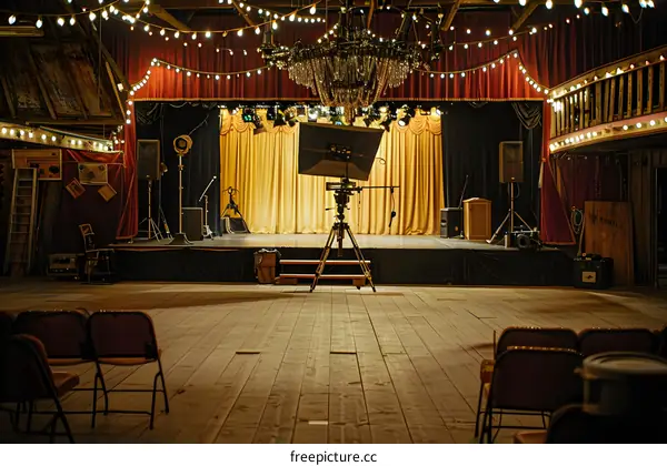 Empty Stage With Camera Setup Ready For Live Performance