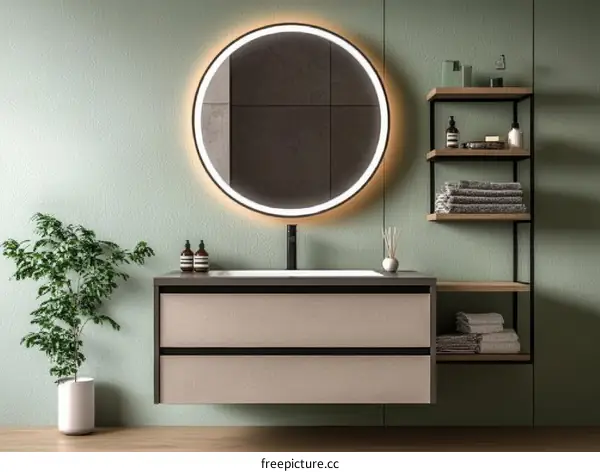 Modern Bathroom Vanity with Round Mirror