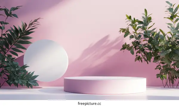 Pink Minimalist Product Display with Plants