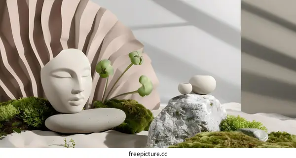 Minimalist Zen Garden with Face Vase