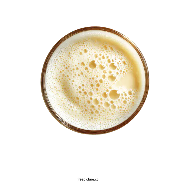 [Transparent Background PNG]Top View of Frothy Beverage in Glass