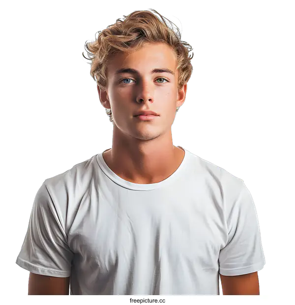 [Transparent Background PNG]Portrait of a handsome young man with blond hair and blue eyes