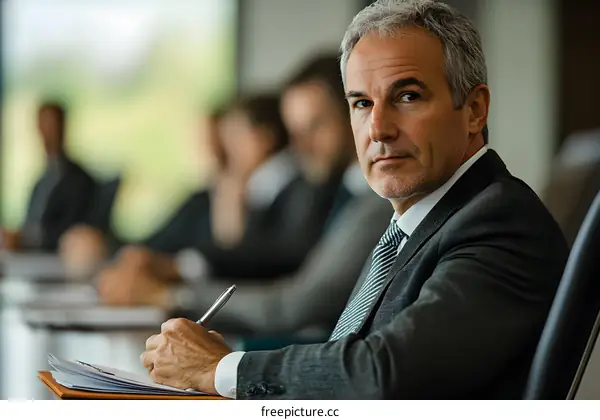 Businessman Taking Notes In Meeting Room